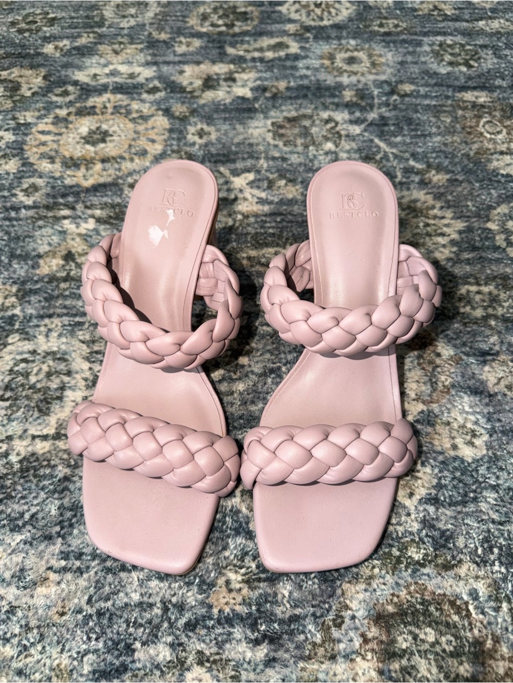 Braided Double-Strap Slide Heels in Dusty Pink by R&C